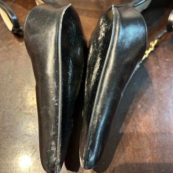 Authentic Chanel Black Pointy Leather Chain Link T-Strap Heels 39.5 US/9.5 - Picture 15 of 16